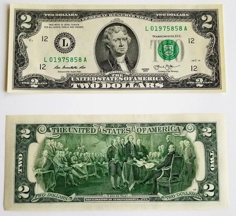 USA Uncirculated Sequential Two Dollar Bill $2 Banknote - One note UNCIRCULATED