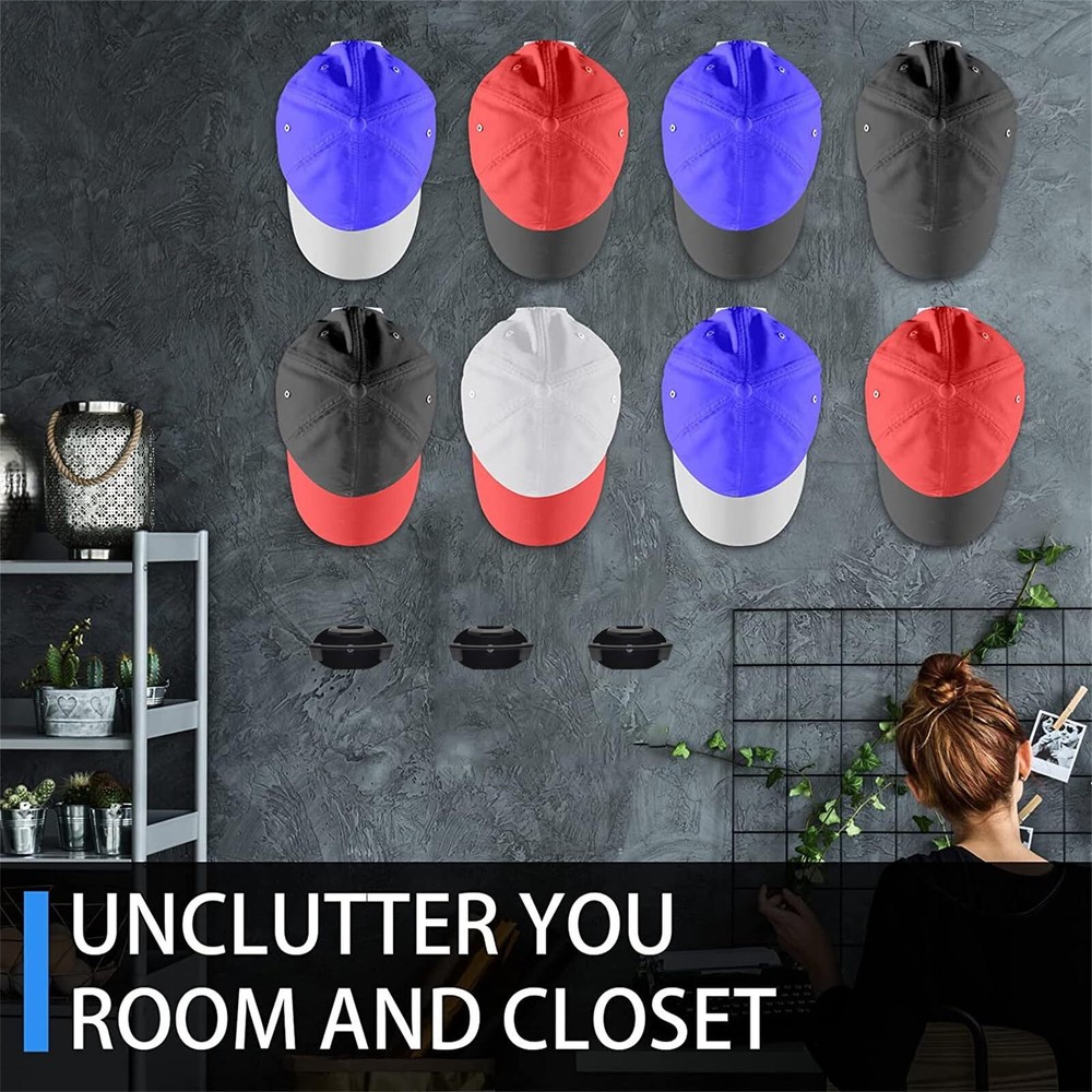 24 Pack Wall Adhesive Hat Holder Rack Display Hooks for Baseball Caps