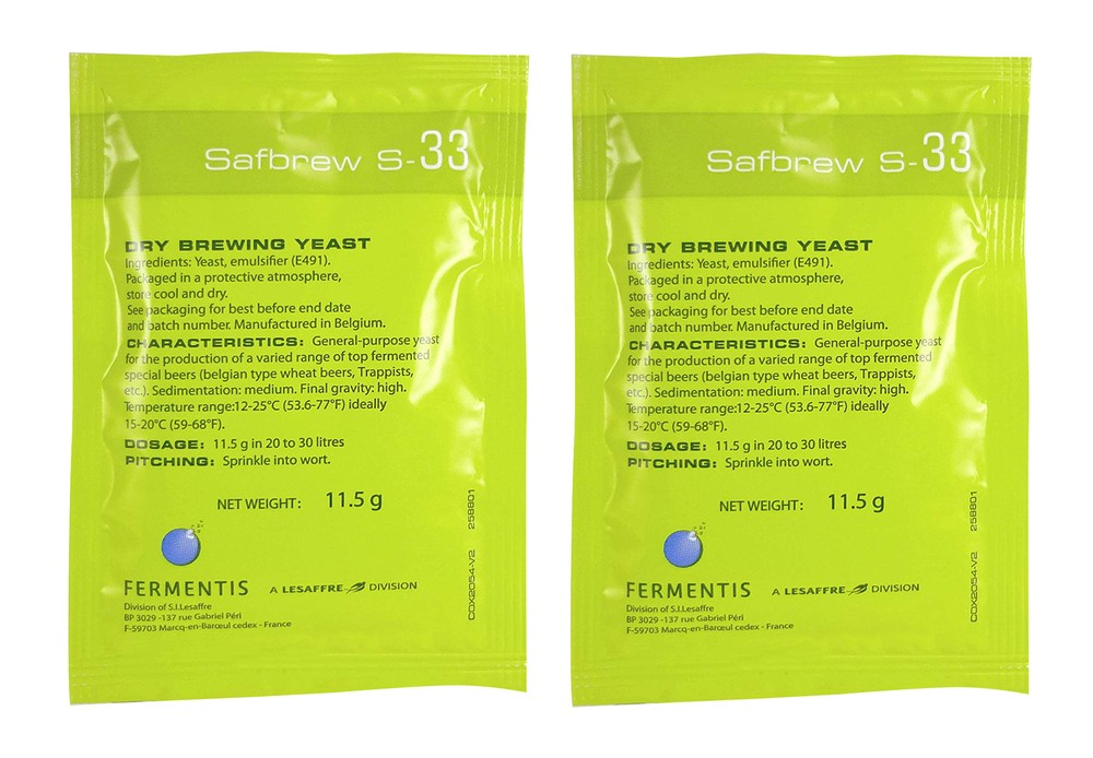 Safbrew S-33 Ale Yeast, 11.5g - 2-Pack