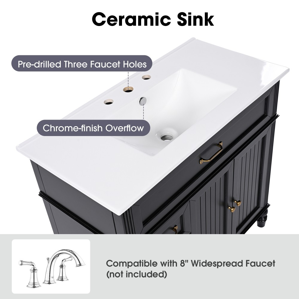 36" Bathroom Vanity with Sink, Bathroom Cabinet with Drawers, Solid Frame