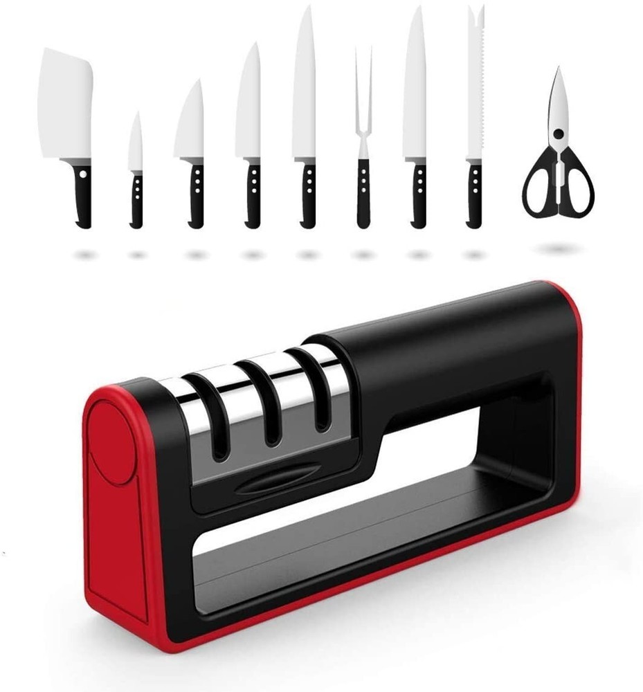 Knife Sharpener Professional Ceramic Tungsten Kitchen Sharpening System 3 Stage