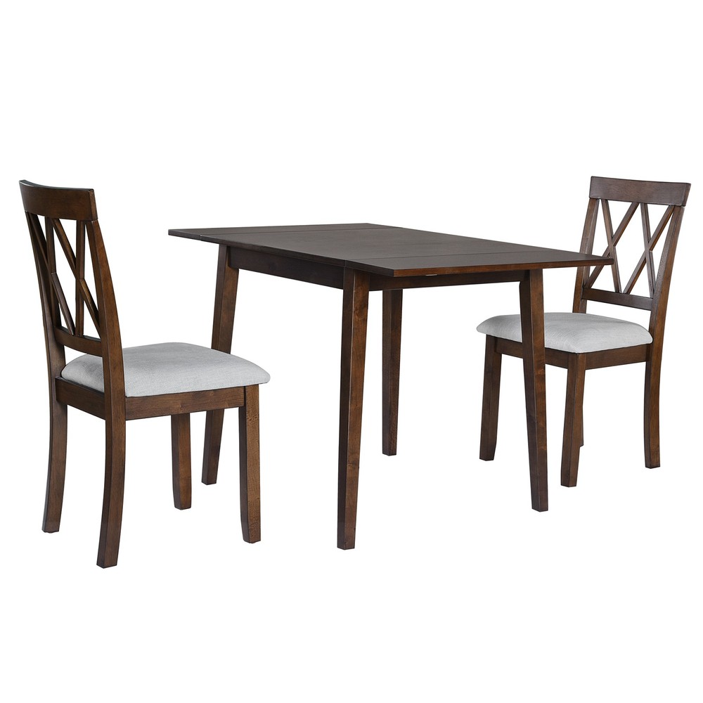 3 Piece Kitchen Dining Set with Drop Leaf Dining Table and 2 Dining Upholstere