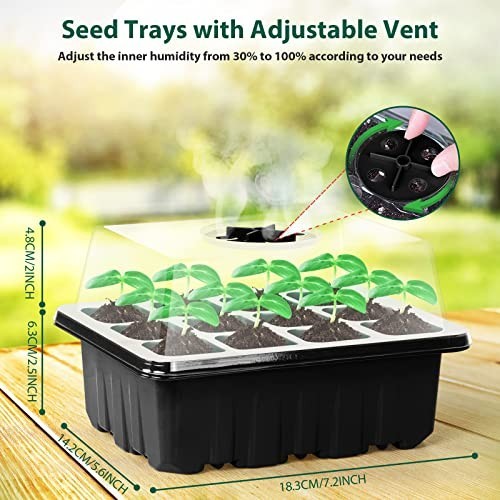 5 Pack Seed Starter Tray Kit - 60 Cells with Humidity Dome & Base, Reusable Seed
