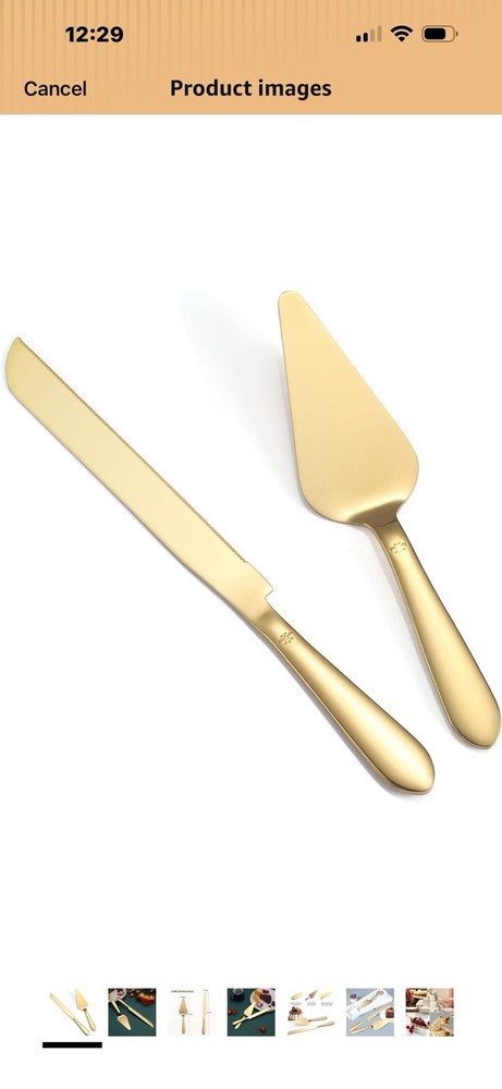 WEDDING CAKE KNIFE AND SERVER SET IN GOLD TONE