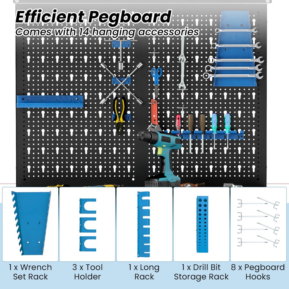 Workbench w/ Pegboard, Shelves & Drawers Versatile Tool Organization Work Table