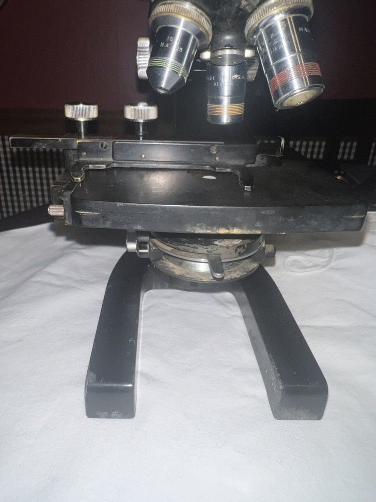 Antique AO Spencer Binocular Microscope w/ 3 Objectives Works #303401