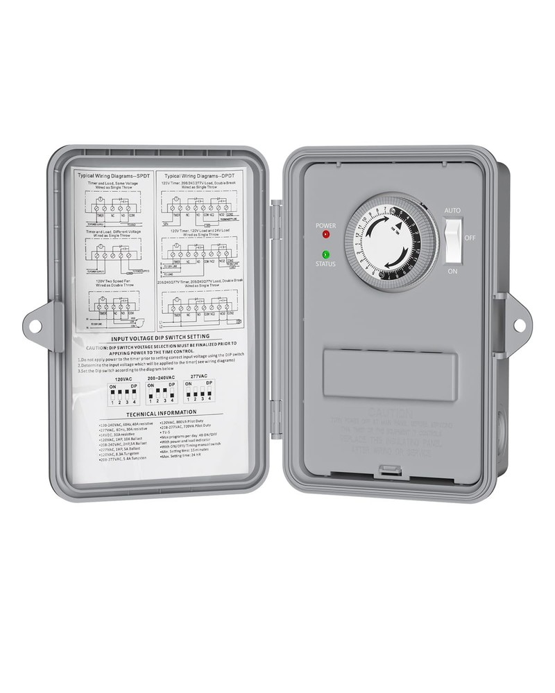 Heavy Duty 24-Hour Programmable Pool Pump Timer, Outdoor Mechanical Timer Box, 2