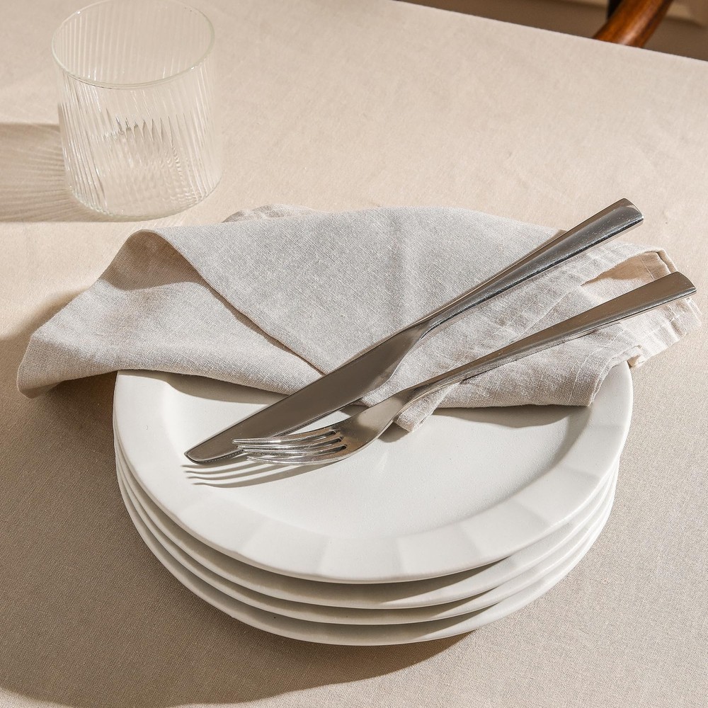 Oasis 4-Piece Salad Plate Set, White Stoneware, Kitchen, Dining, Modern, Dinner