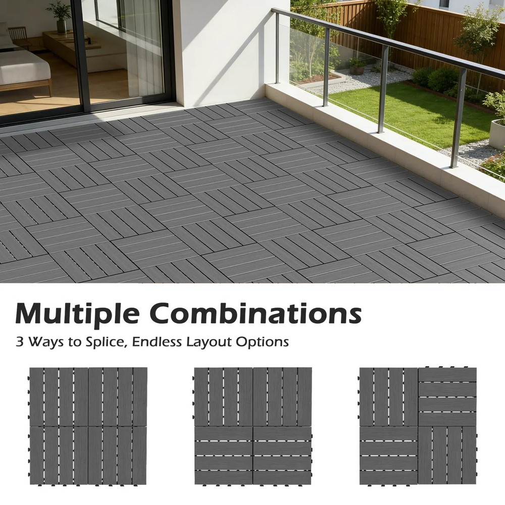 27Pcs HDPE Interlocking Deck,Waterproof Snap-Together w/Drainage Design,Grey