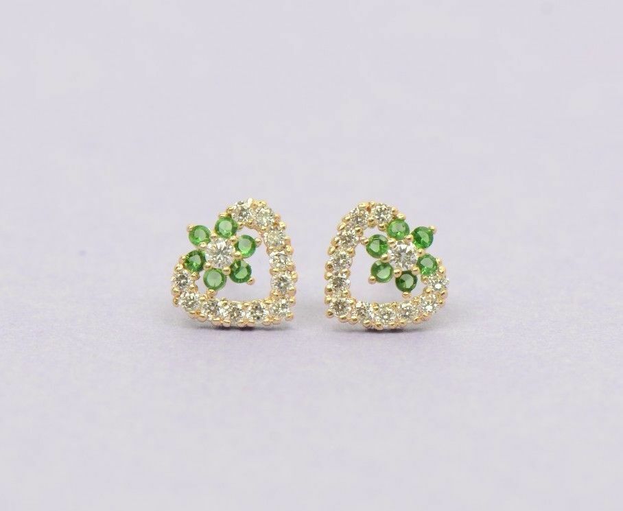 14K Yellow Gold Stud Heart Shape CZ Stud Earrings