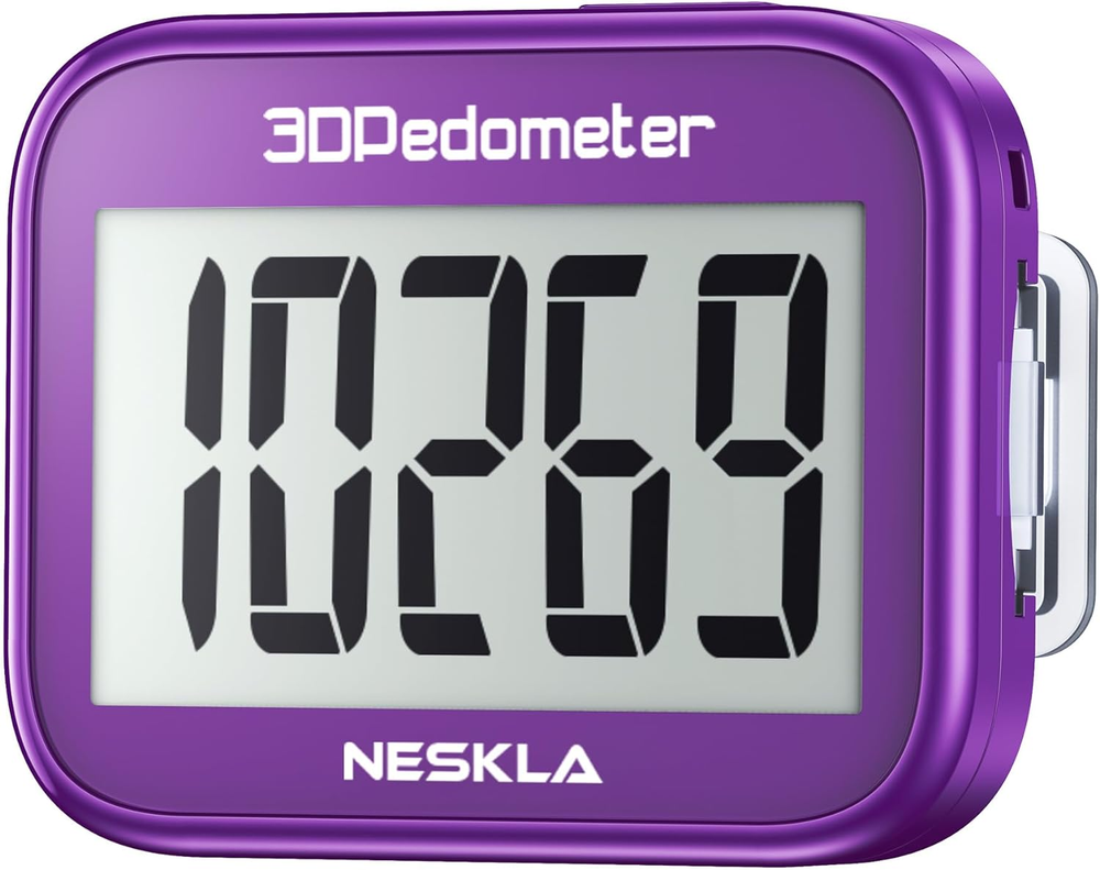 3D Pedometer Walking Step Tracker Large Display Clip Lanyard - Black