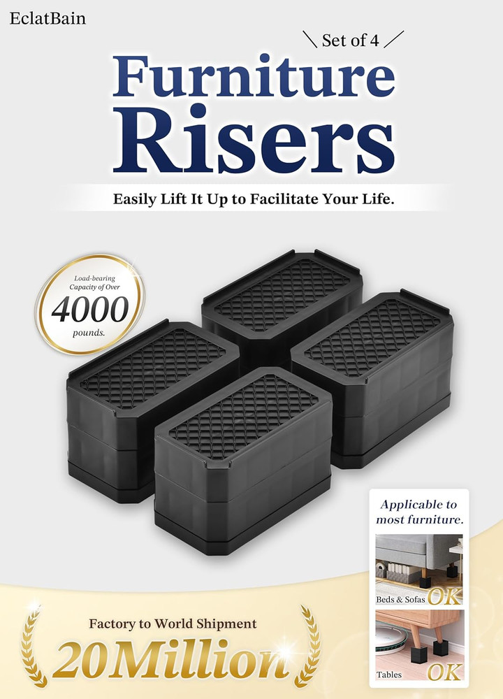 Rectangle Bed Risers Furniture Risers Heavy-Duty Rectangular Adjustable Block Li