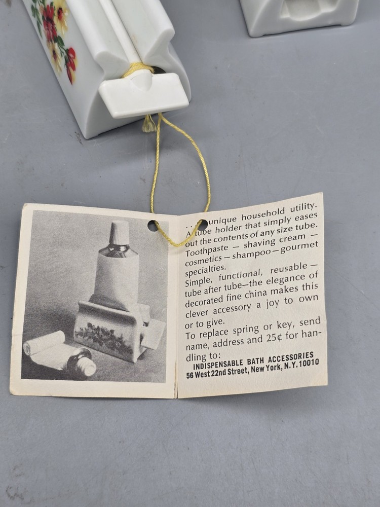 NOS Indispensable Dispenser Toothpaste Tube Roller Pair Flower Moth