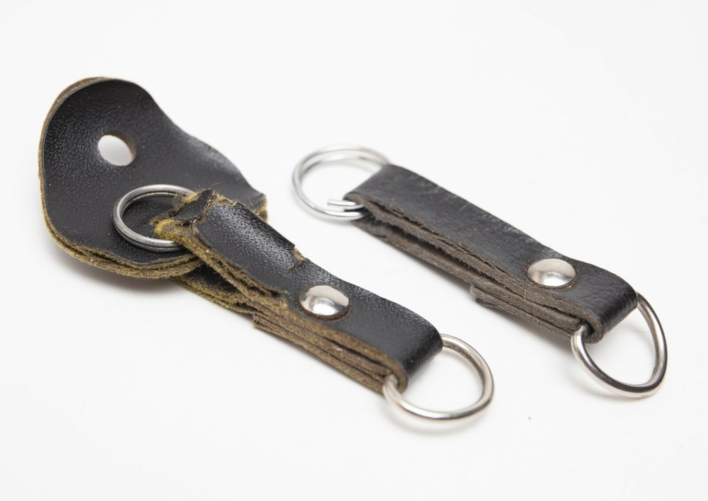 Vintage Black Leather & Chrome Strap Lugs Extensions w/Split Rings