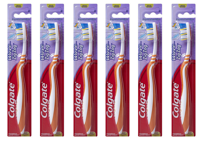 Colgate Wave ZigZag Toothbrush - Full - Medium (6 Pack)