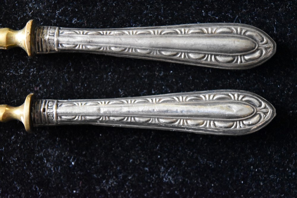 Antique Germany .800 Silver Handle and Brass 5 Fork Set