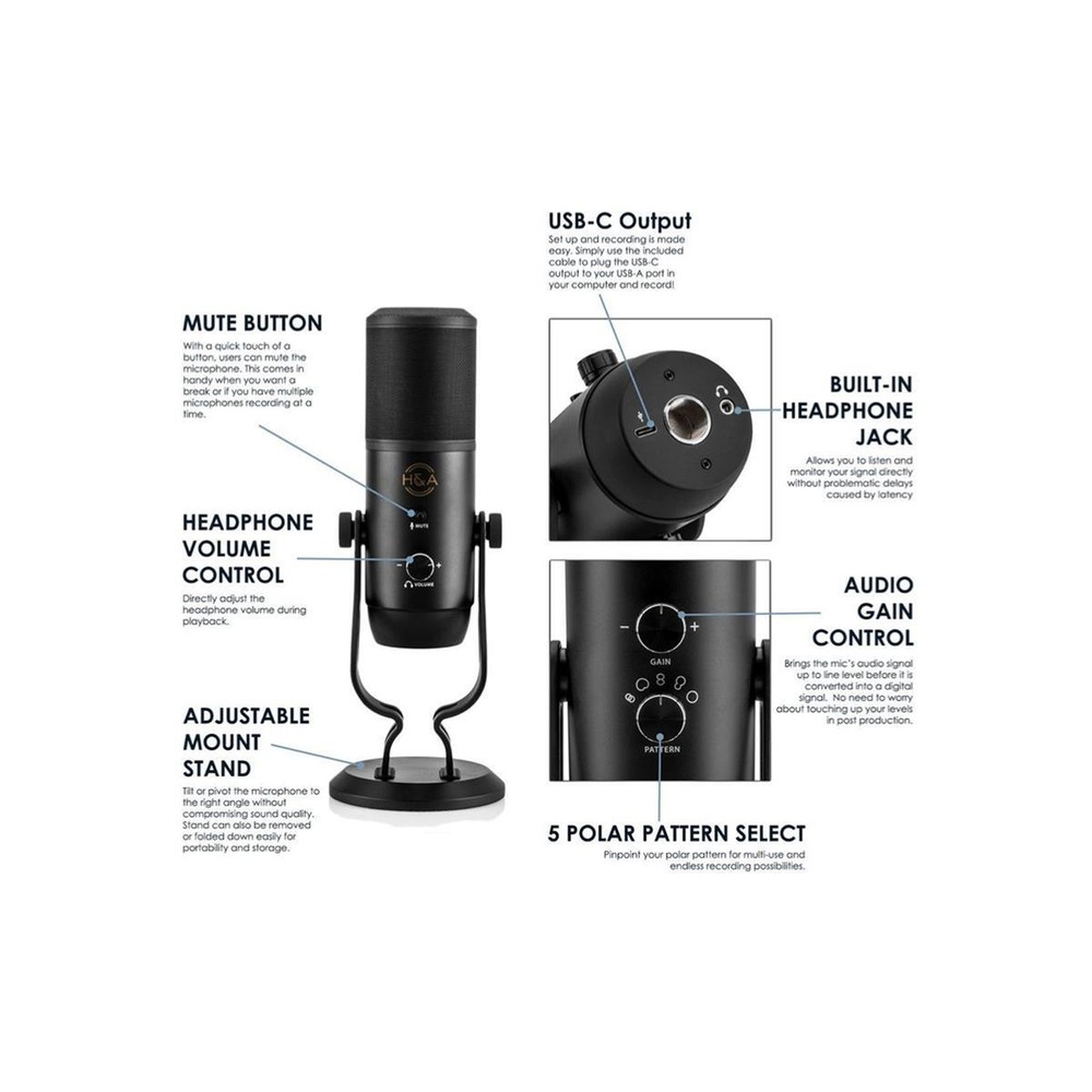 HA UMP-5 Professional USB Multi-Pattern Condenser Microphone #HA-UMP-5