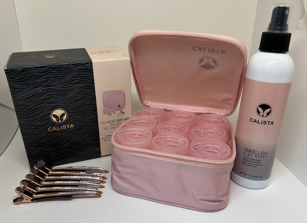 Calista Volumizing Self Grip Rollers Curlers Clips Case Short Pixie + Flex Spray