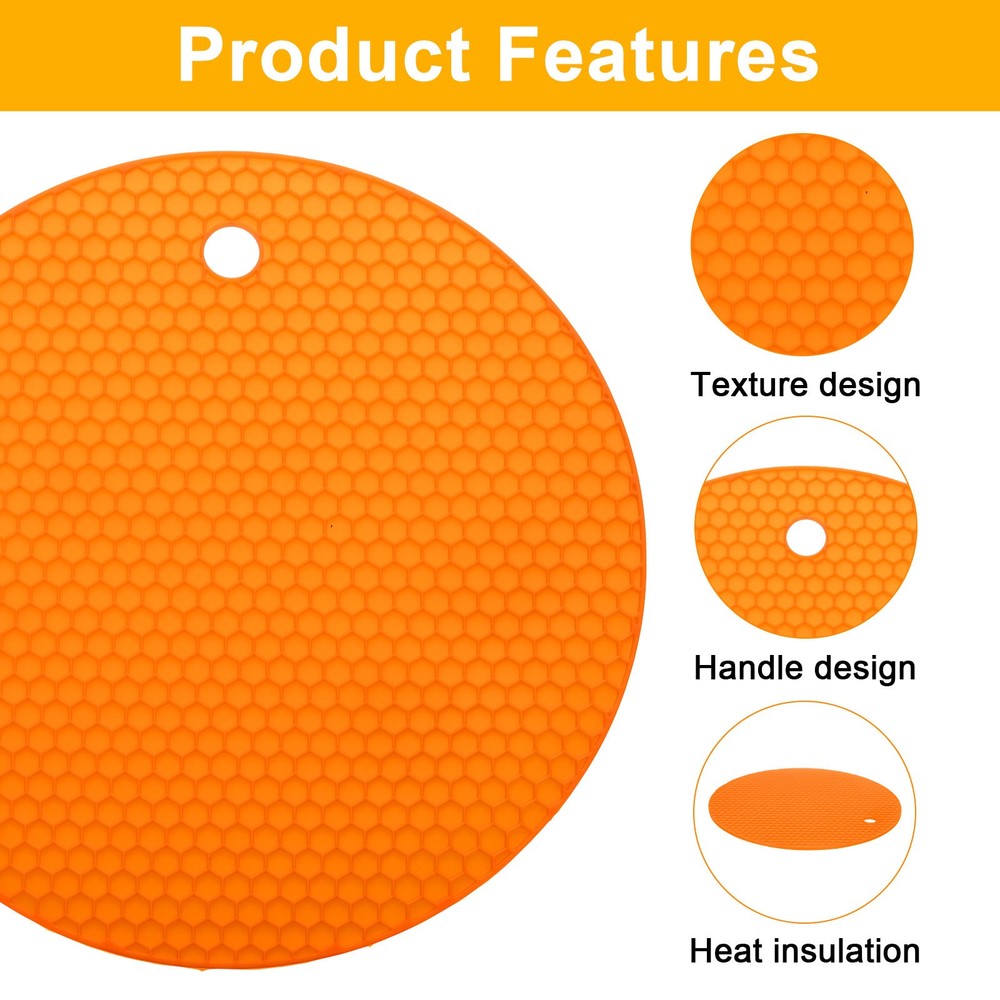 3pcs 7" Silicone Round Texture Jar Opener Pad Orange