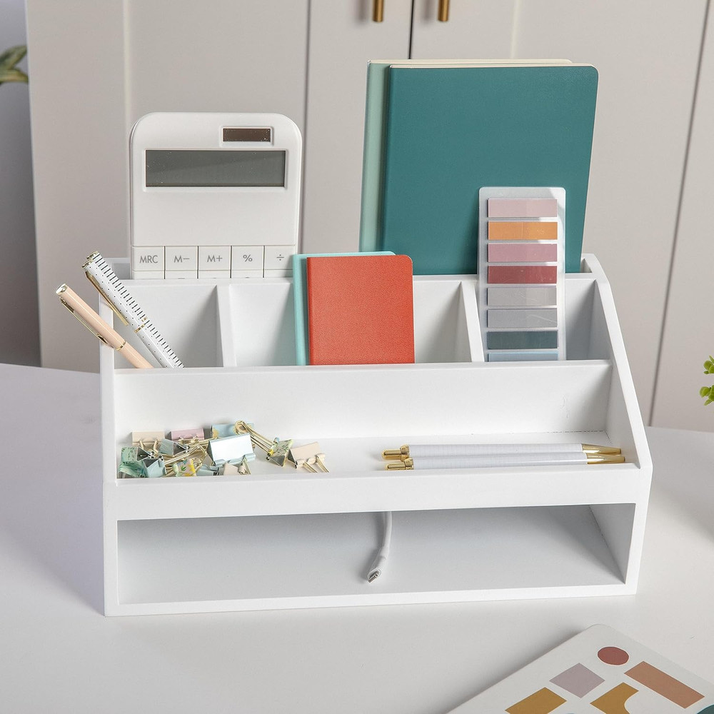 Weston Wooden Desktop Organizer with Open Lower Storage Compartment, Engineered