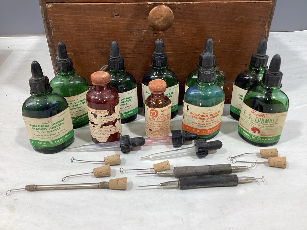 Vintage Poultry Disease Testing Kit In Apothecary Box, Pullorum Test