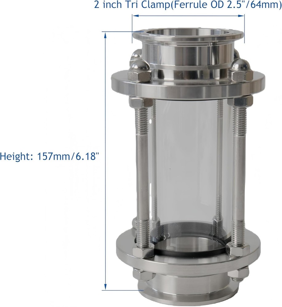 Stainless 2” Sight Glass Tri Clamp Brewing Distilling Pump Or Column Window