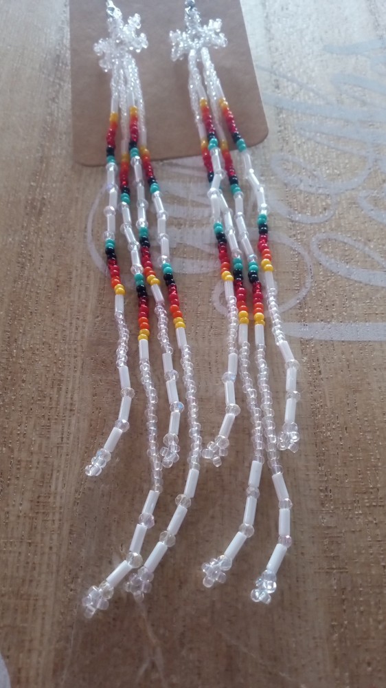 Native American Beaded Snowflake Tassel Earrings