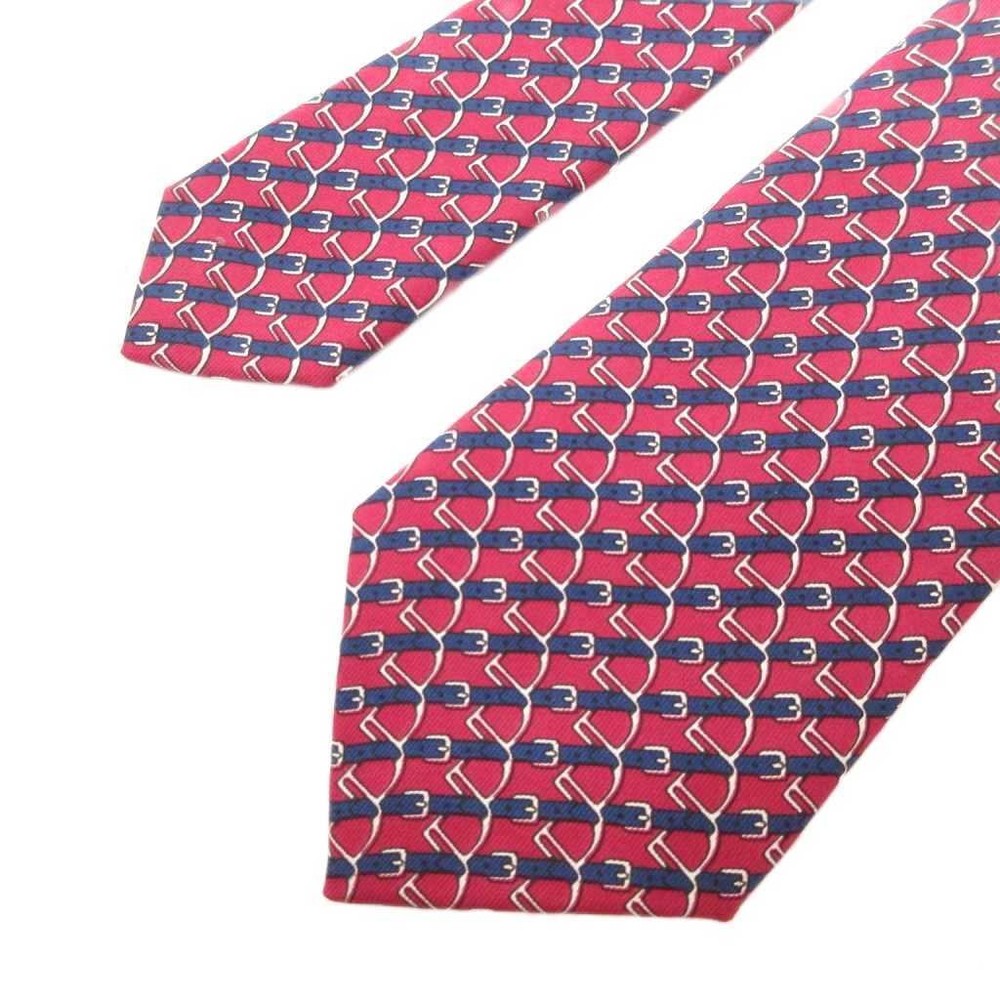 HERMES in excellent condition regular tie all over pattern logo silk red navy AE