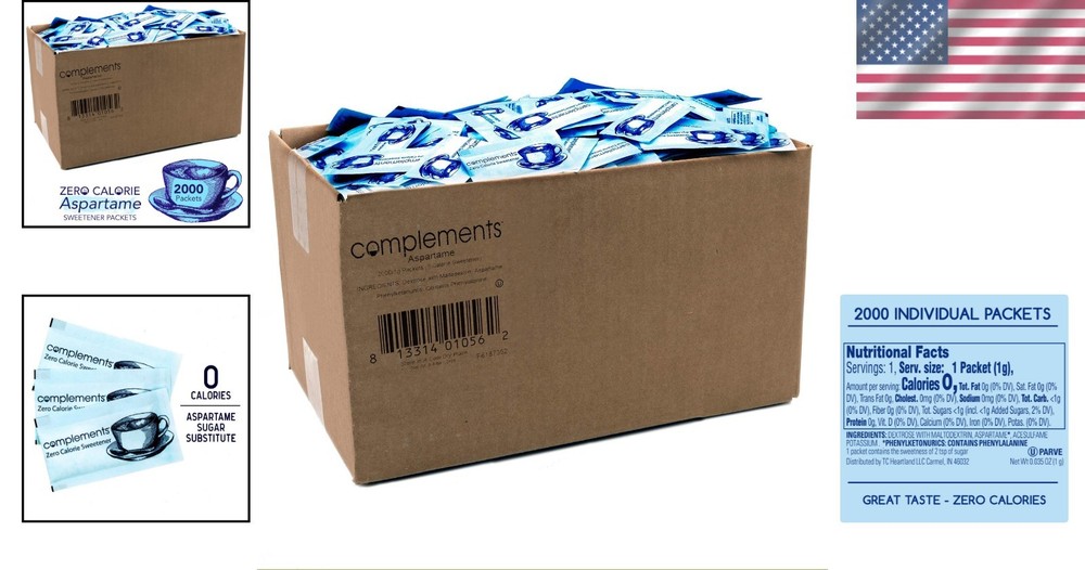 Kosher Zero Calorie Sweetener Packets - Complements Aspartame Blue (2000 Count)