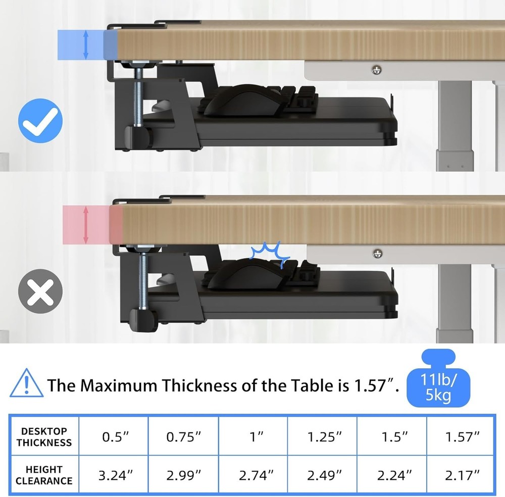 Suptek Small Keyboard Tray under Desk Pull Out with C Clamp Mount, Computer Keyb