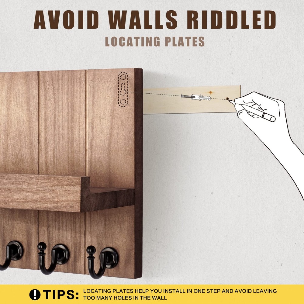Decorative Key Holder for Wall - Rustic Key Hooks with Shelf and Mail Organizer