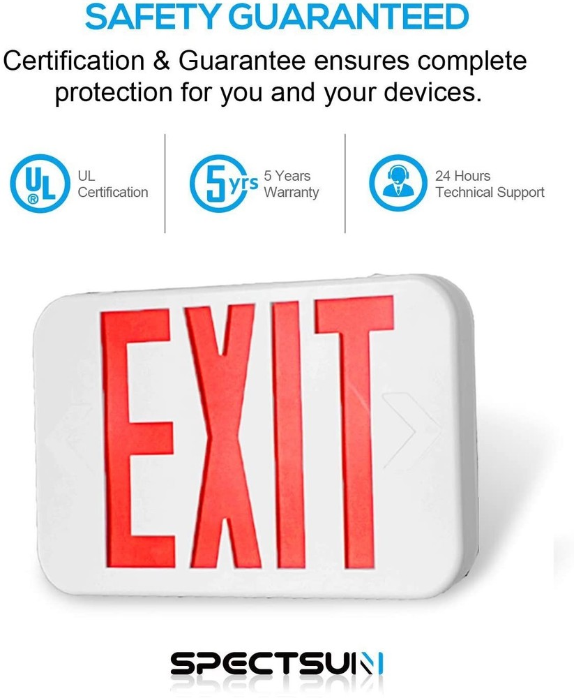 UL Listed 6 Packs Red&Green Led Exit Sign & Exit Light with Battery Backup Combo