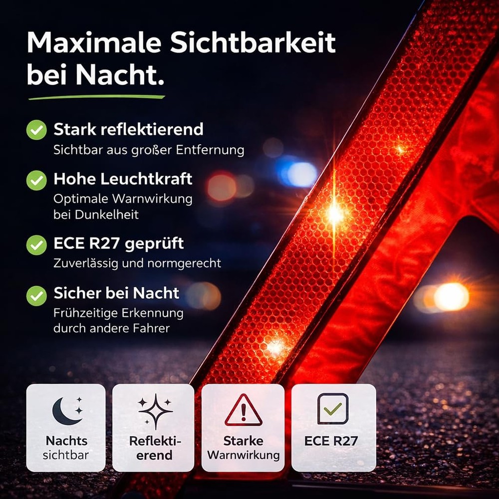 Vehicle Warning Triangle ECE R27 Emergency Triangle 2026 Red, Triangle Car Accessories Breakdown Dr...