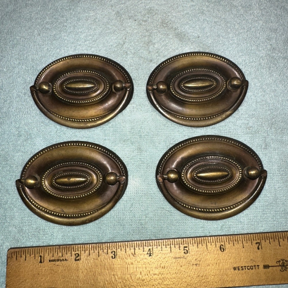 4 Vintage Tin Drawer Pulls Drop Handles Reclaimed Hardware Nice Patina