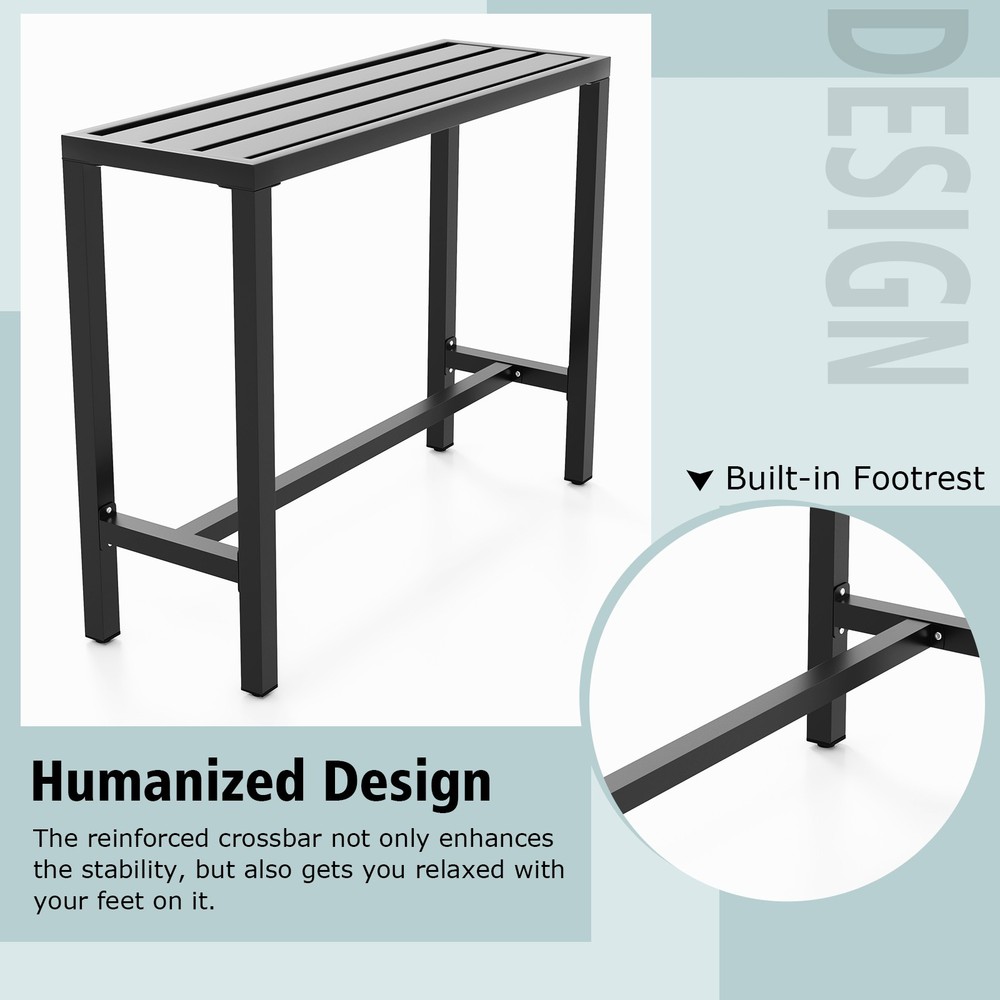 Outdoor Metal Bar Table 48" Patio Rectangular Counter Height Dining Table Black