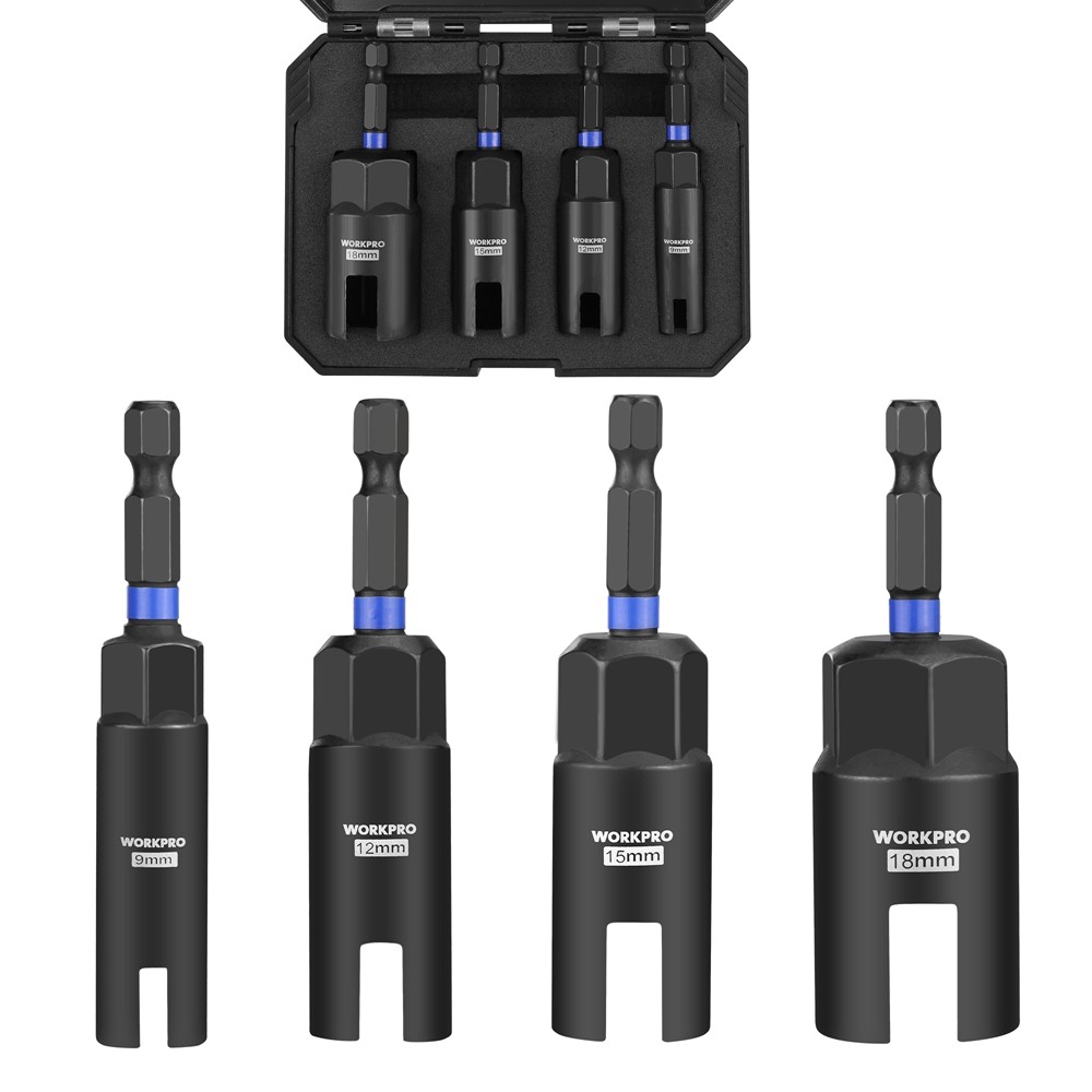 WORKPRO 4PCS Power Wing Nut Driver Bit 9-18mm Nut Wing Nut Socket 1/4" Hex Shank