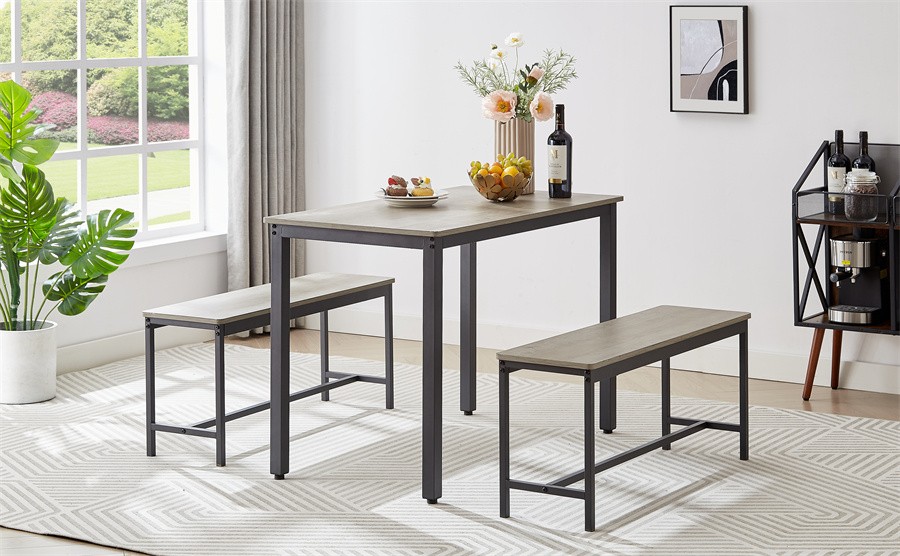 Dining Table Set Bar Table with 2 Dining Benches Kitchen Table Counter + Chairs