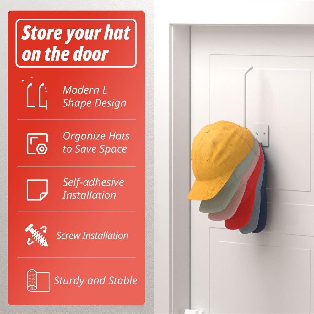 2 Pack Hat Racks for Baseball Caps Wall, Extended 8.07" Hat Organizer for Bas...