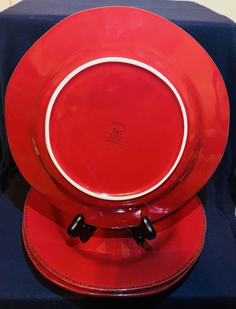 Pier 1 ELEMENTAL EARTHENWARE 12" Dinner Plates Set Of 3 RED
