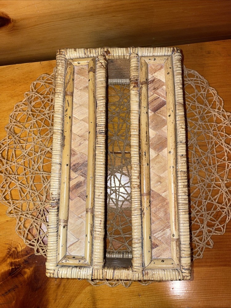 Vintage Tissue Box Cover Holder Bamboo Rattan Wicker Coastal Boho Rectangular