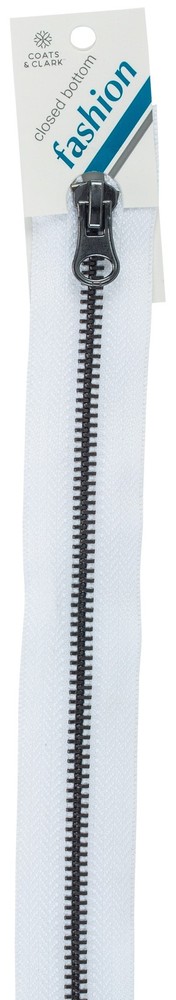 Coats Gunmetal Closed End Zipper 14"-White
