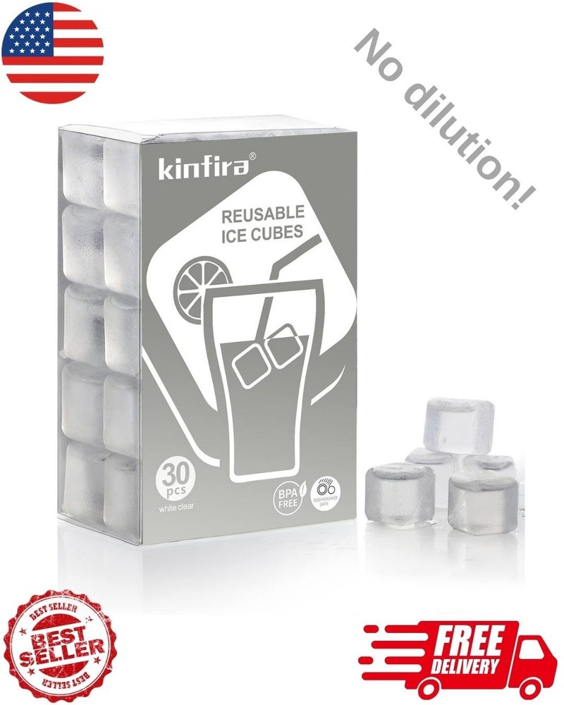 30  PCS  Reusable  Ice  Cubes  for  Drinks – Refreezable  BPA-Free  White  Clear