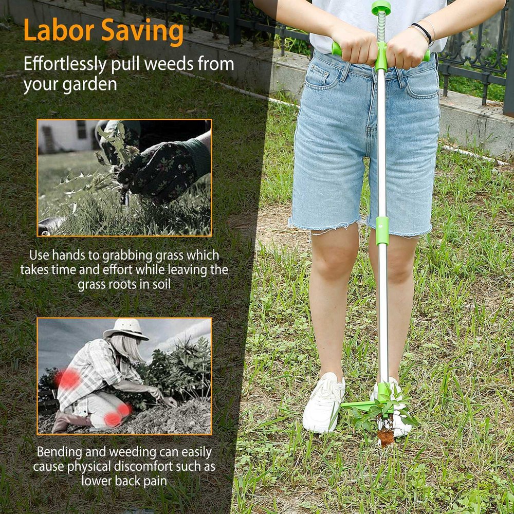 2PACK Stand Up Weed Puller Tool -3 Claws Long Handle Garden Weeder for Outdoor