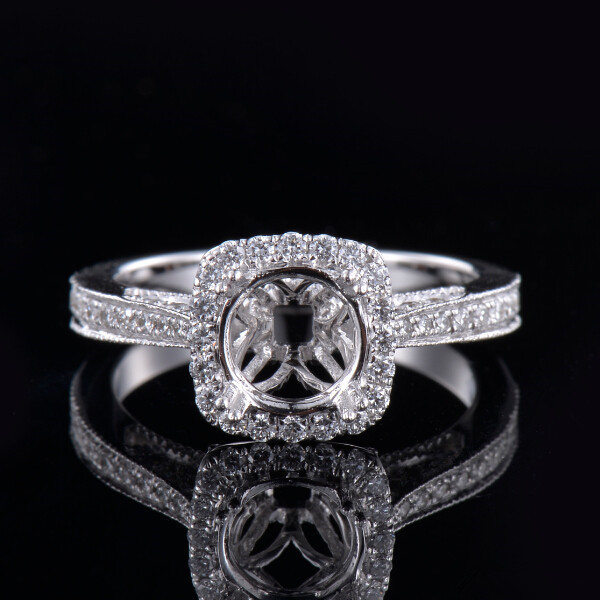 Solid 18K White Gold Natural Diamond Engagment Ring Setting Round 6.5mm