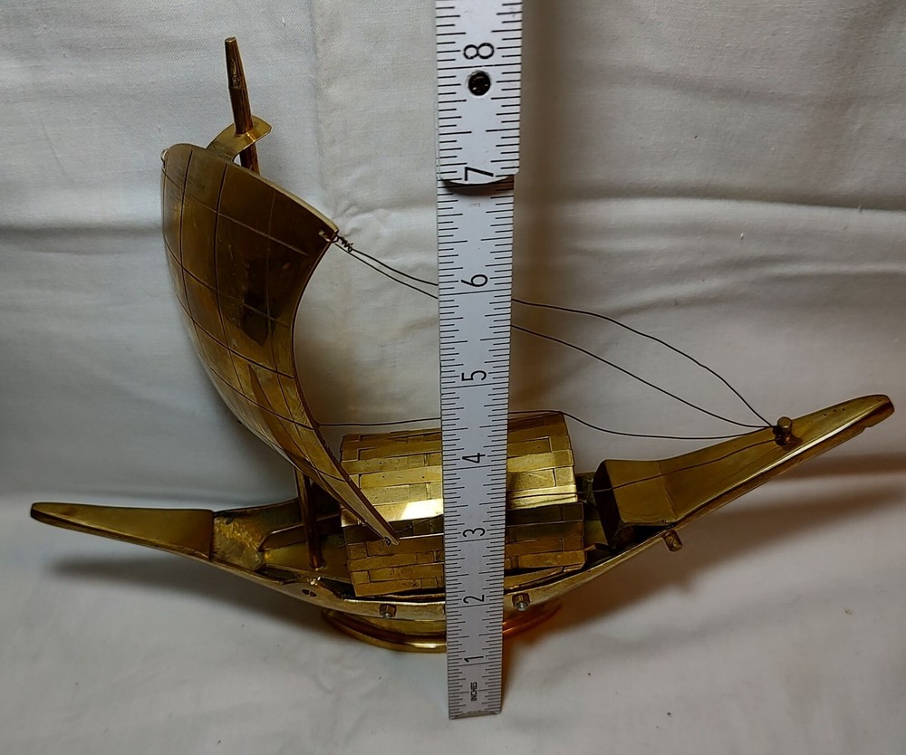 Solid Brass Junk Ship Sculpture 11" Unusual!