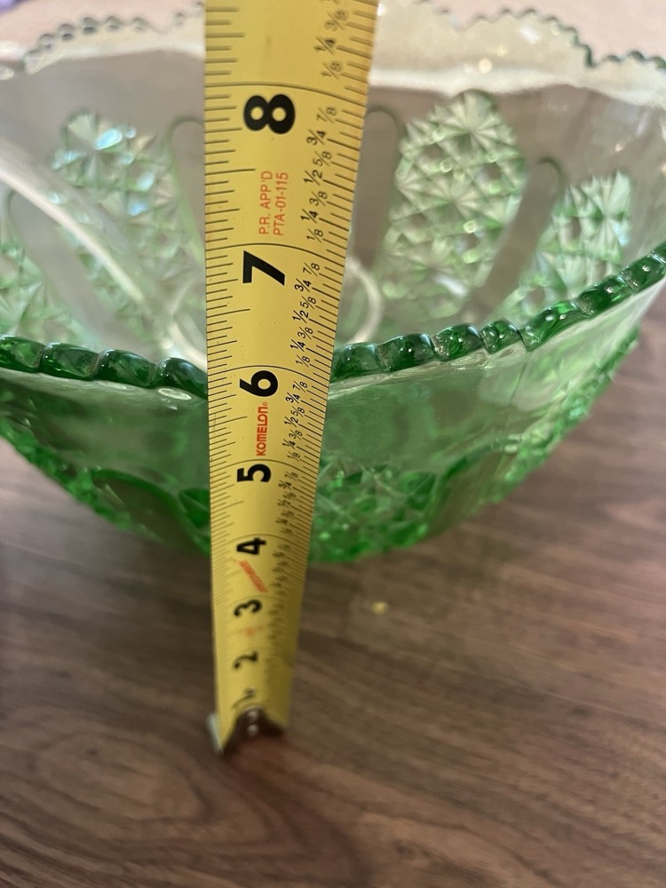 Daisy Button Vasoline Green Vintage Punch Bowl Set