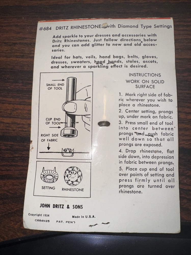 Vintage Dritz Rhinestones And Attaching Tool New