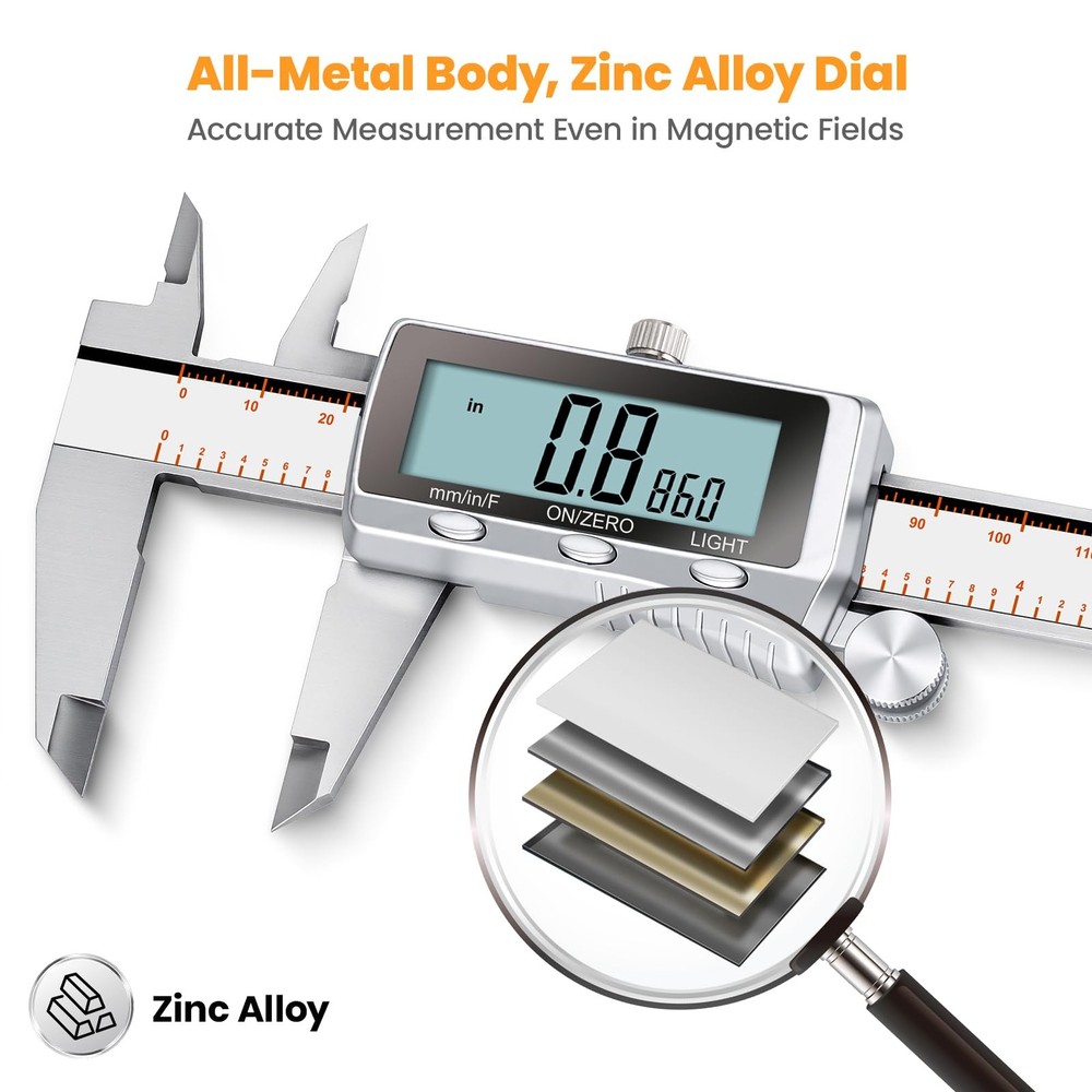 HARDELL Digital Caliper, Rechargeable Caliper Measuring Tool with Backlight L...