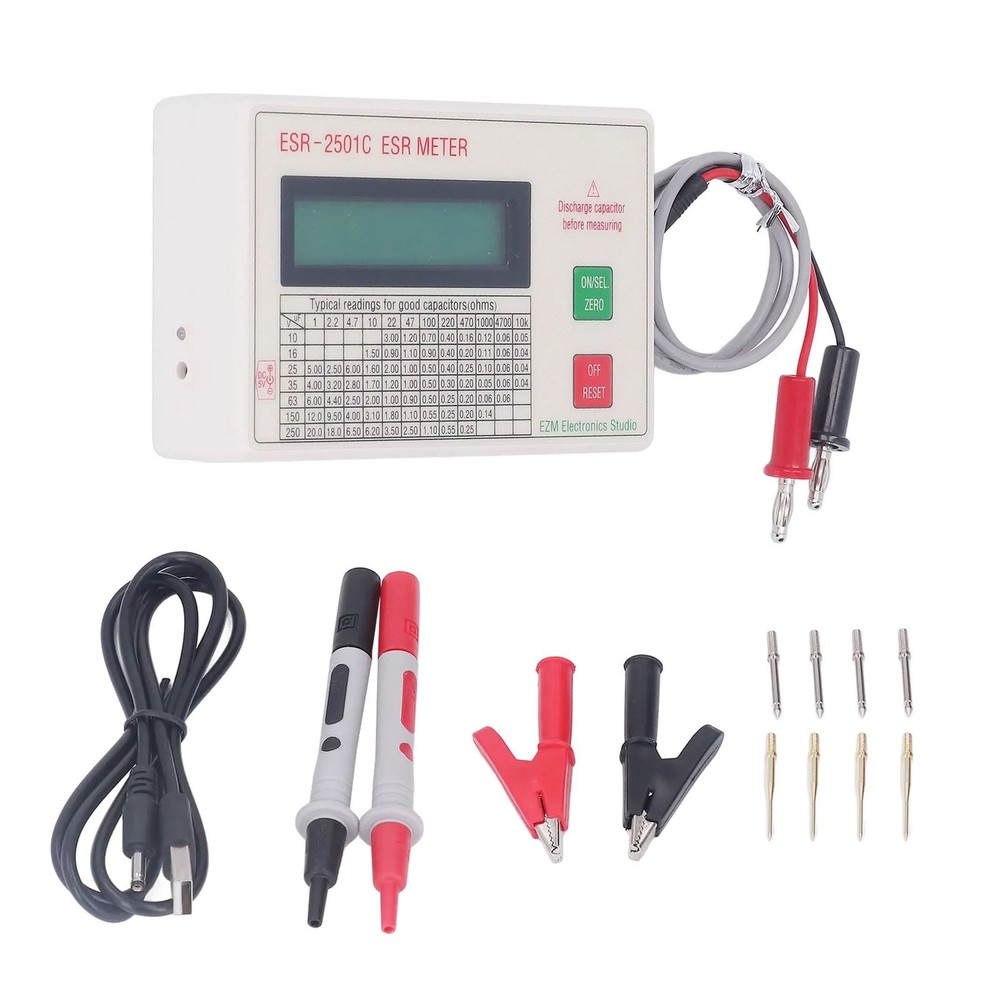 High Accuracy Smart Shutdown Handheld ESR DCR Capacitor Tester Capacitance Meter