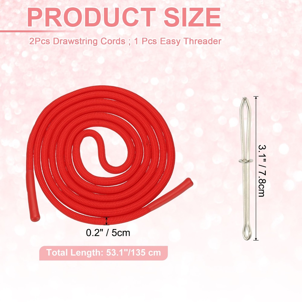 2pcs 53inch Drawstring Cords Hoodie String with Easy Threader Bright Red